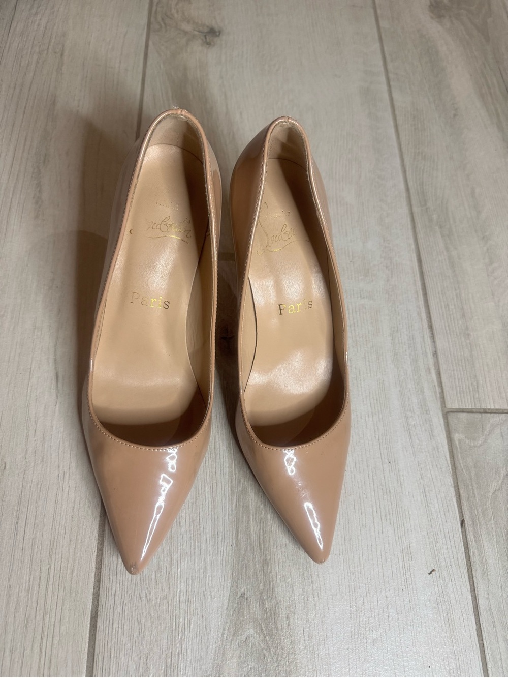 Christian Louboutin Beige Patent Pointed-Toe Pumps